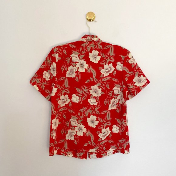 Vintage Red Floral Short Sleeve Blouse - Picture 6 of 7